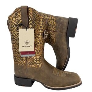 Ariat Women's Round Up Wide Square Toe Leather Brown Western Boots Size 10B NWOB